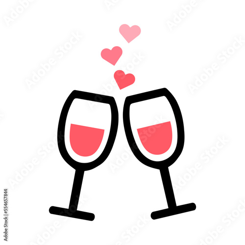 two glasses of wine with hearts valentines day icon 14 feba