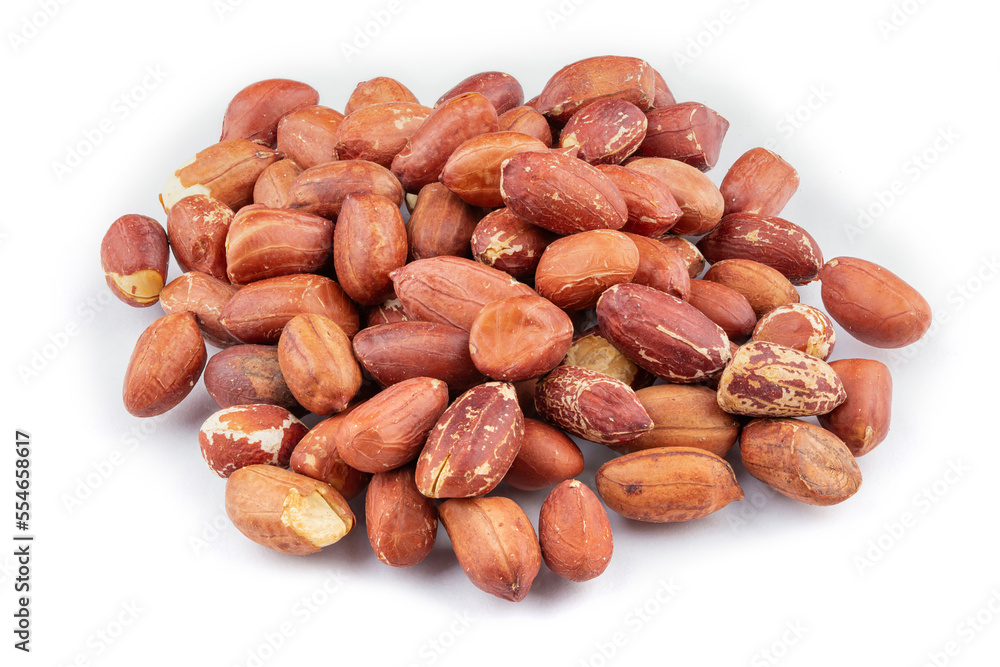 Peeled groundnut heap isolated on white background. Peeled groundnut heap isolated on white background.