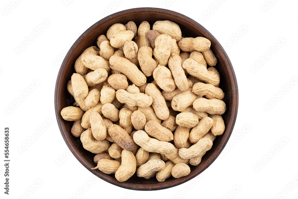 Unshelled peanuts in a bowl isolated on the white background. File contains clipping path. Unshelled peanuts in a bowl isolated on the white background. File contains clipping path.