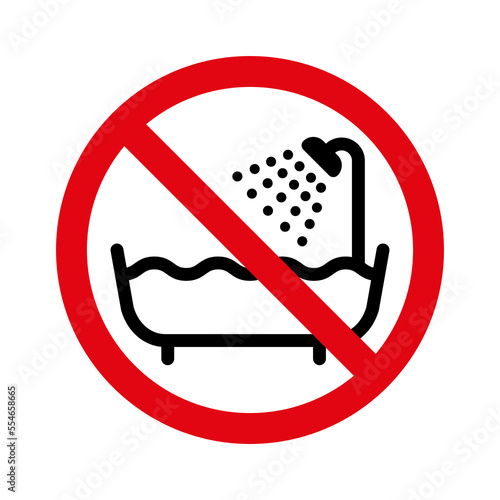 Do not use this device in a bathtub, shower or water-filled reservoir symbol. Simple vector icon.