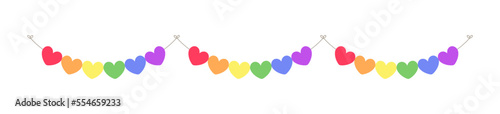 Rainbow hearts pride month garland bunting divider simple vector illustration clipart