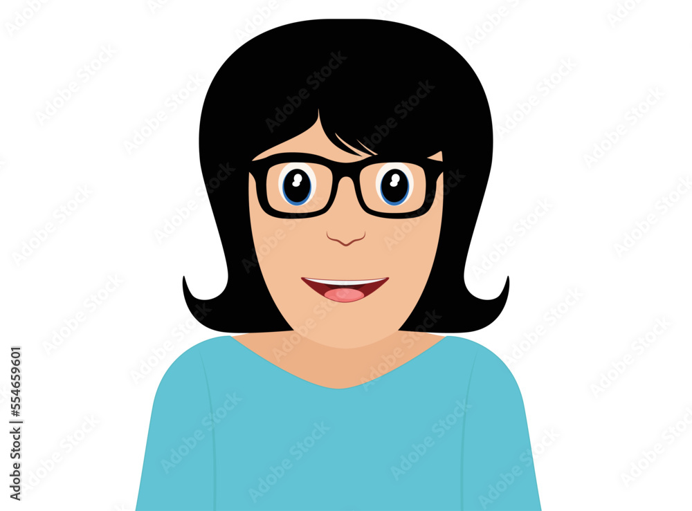 Cute girl with happy nerd face, vector illustration Cute girl with happy nerd face, vector illustration