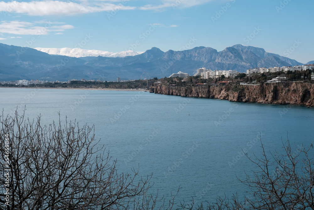 Obraz premium View of Antalya coastline on sunny winter day. Turkey.