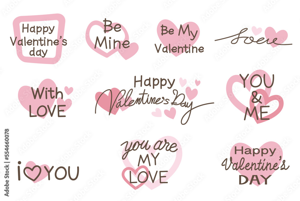 Set of Valentine's day calligraphy. Decorative Valentine's day lettering collection. Vector illustration.