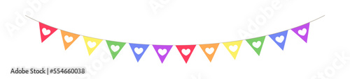 Rainbow hearts pennant garland bunting divider simple vector illustration clipart