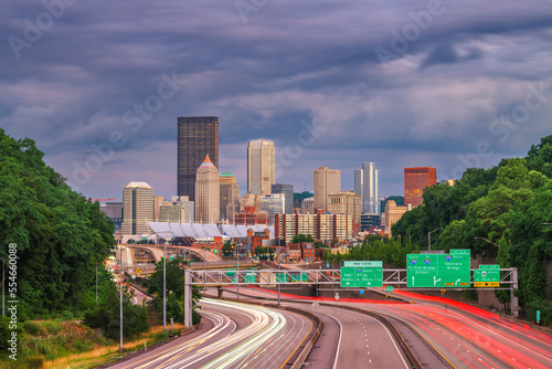 Pittsburgh, Pennsylvania, USA downtown city Skyline Overlooking Highways