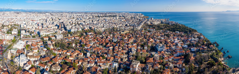 Panoramic aerial view of Antalya Old Town (Kaleichi) on sunny winter day. Turkey.