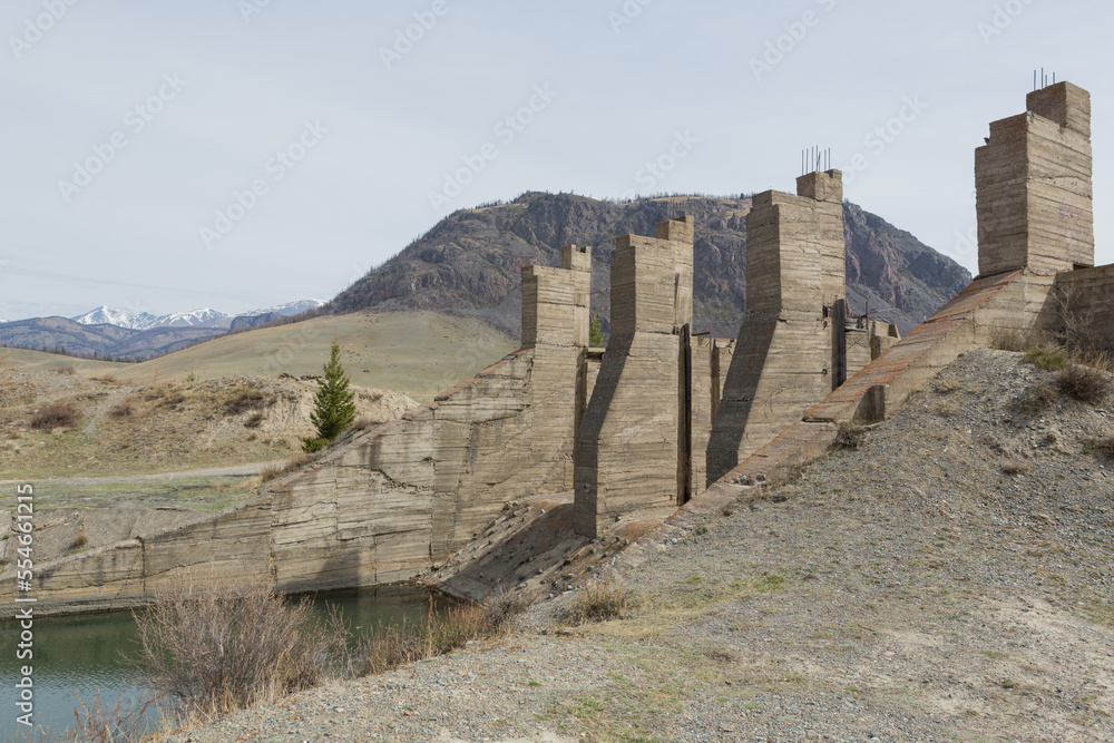 Ulagan Municipal District, Altai Republic, Southern Siberia, Russia unfinished, abandoned Chuiskaya Aktashskaya hydroelectric power station on the Chui River
