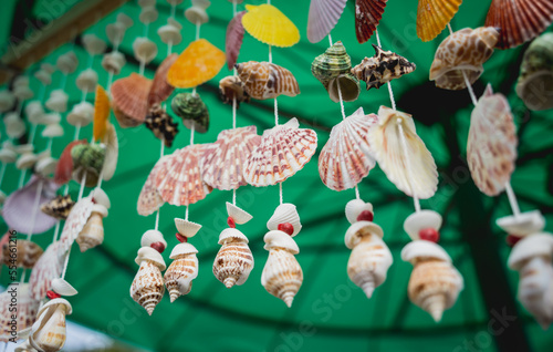 Handmade souvenir decorated with different sea shells