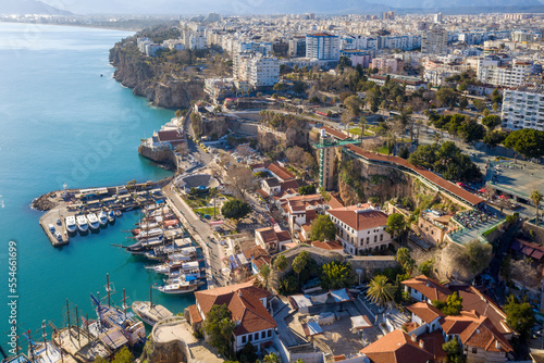Aerial view of the city and marina in Old Town (Kaleichi) on sunny winter day, Turkey. photo