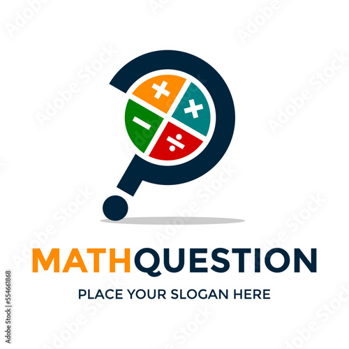 Math question vector logo template. This design use calc symbol. Suitable for learn, education, business or quiz.