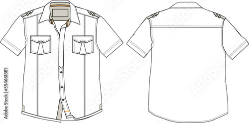 MEN AND BOYS WEAR HALF SLEEVE SHIRT FRONT AND BACK WITH POCKET FLAT DESIGN VECTOR