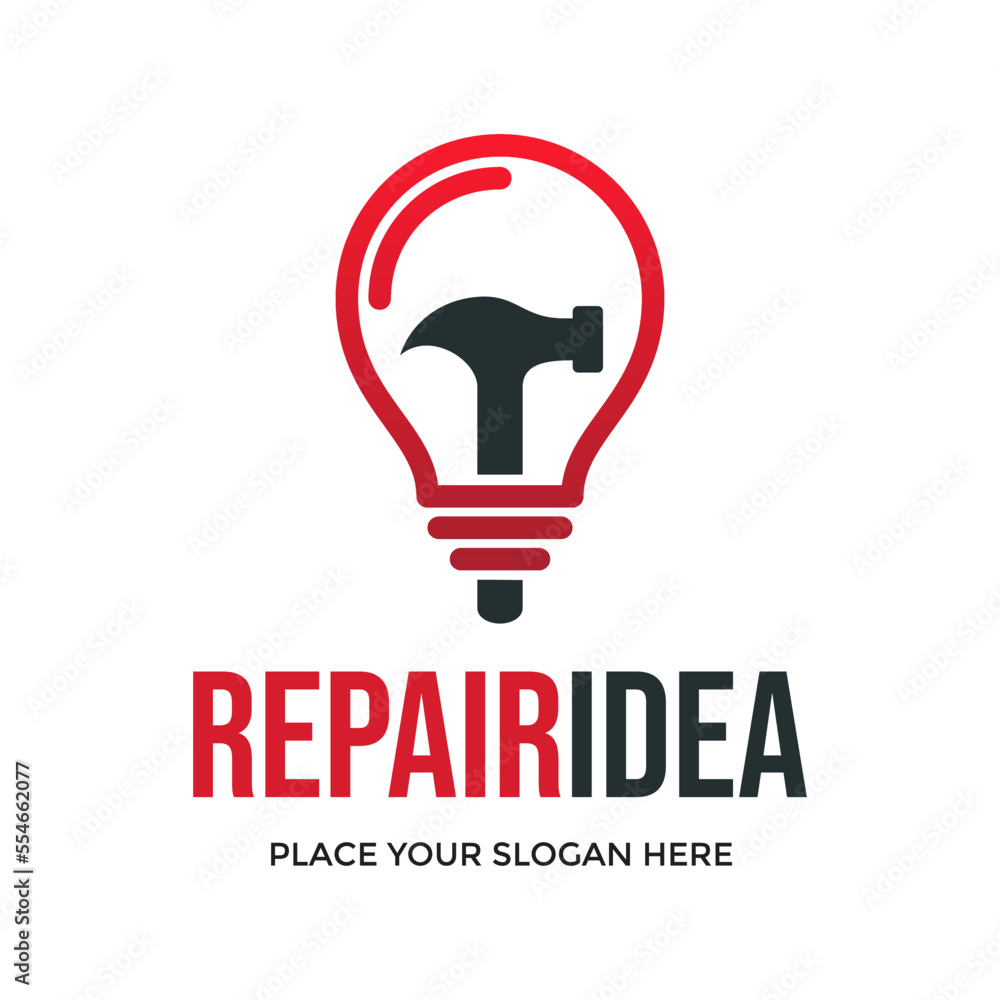 Repair idea vector logo template. This design use hammer symbol. Suitable for smart fix. Repair idea vector logo template. This design use hammer symbol. Suitable for smart fix.