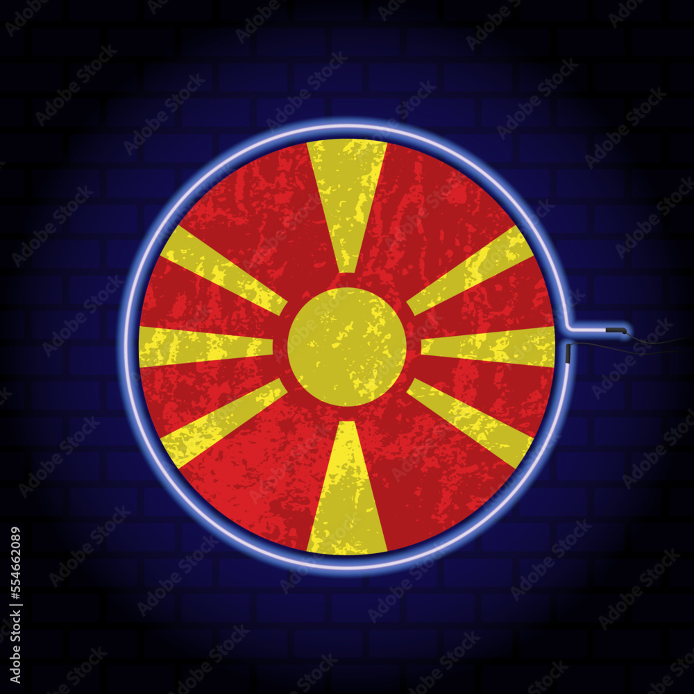 North Macedonia neon grunge flag on wall backgrond. Vector illustration. North Macedonia neon grunge flag on wall backgrond. Vector illustration.