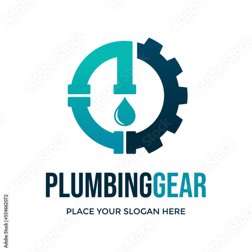 Plumbing gear vector logo template. This design use industrial symbol. Suitable for water business.