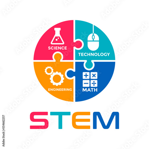 STEM vector icon or graphic template. This design use laboratory, mouse, gear and calc.
