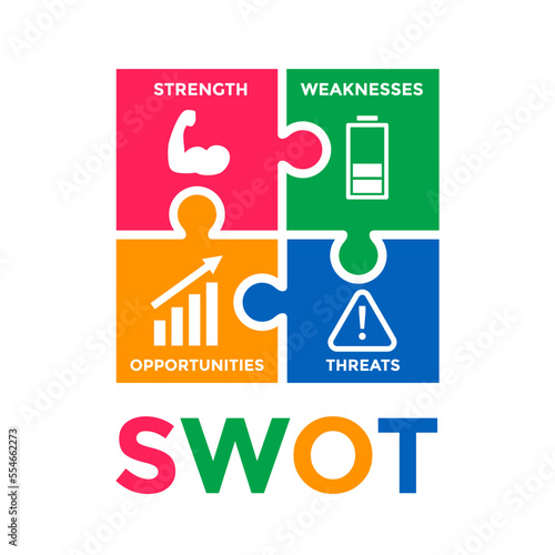 SWOT vector graphic template. This design use puzzle symbol. Suitable for business or education.