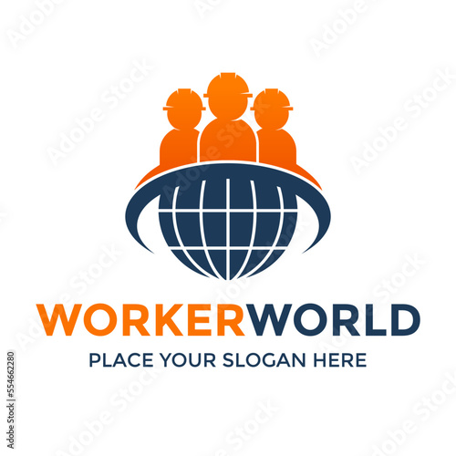 Worker world vector logo template. This design use human symbol. Suitable for labour day or industrial business.