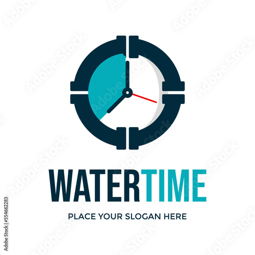 Water time vector logo template. This design use clock symbol. Suitable for maintenance service, pipe project deadline and other.