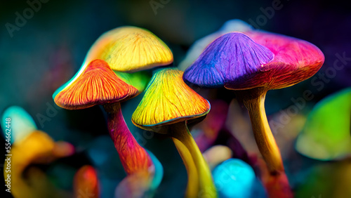 Psilocybin mushrooms. Drawing of magic mushrooms. Golden Teacher Mushrooms. Colorful mushrooms. Hallucinating Mushrooms.