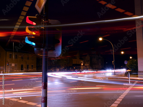 Long exposure of an intersection in Amberg, Germany, at night photo