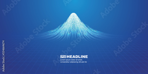 The lines of tech particles rising from the ground converge into a mountain of snow