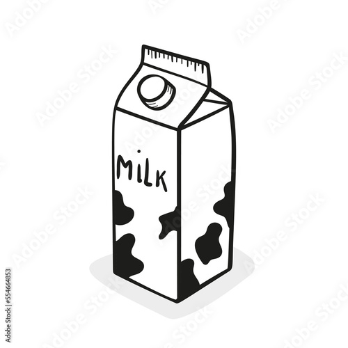 Milk carton vector hand drawn icon. Dairy product packaging on white background in doodle style.