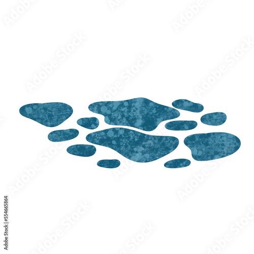 Hand drawn textured puddle on white surface. blue water cartoon textured drop on isolated white background. Rster png illustration. photo