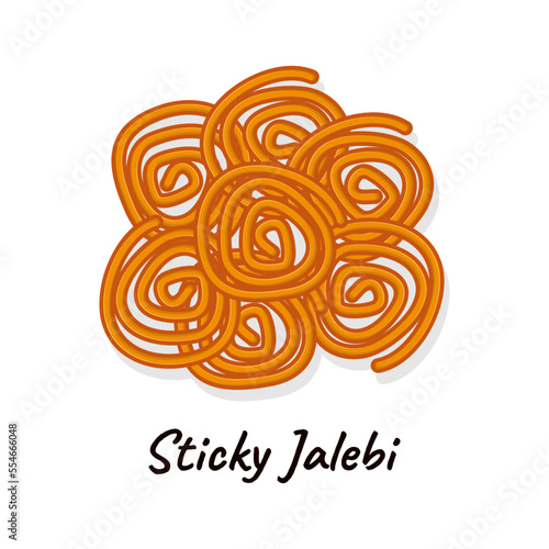Sticky jalebi Indian street food sweet snack vector cartoon