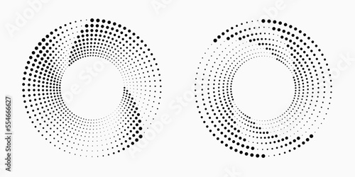 Halftone circular frame logo. Circle dots isolated on the white background. Fabric design element. Halftone circle dots texture. Vector design element for various purposes.