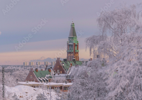 Photography Frosty brick elder peoples house Danvikshem, frosty landscape and skyline with s