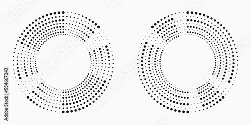 Halftone circular frame logo set. Circle dots isolated on the white background. Fabric design element. Halftone circle dots texture. Vector design element for various purposes.