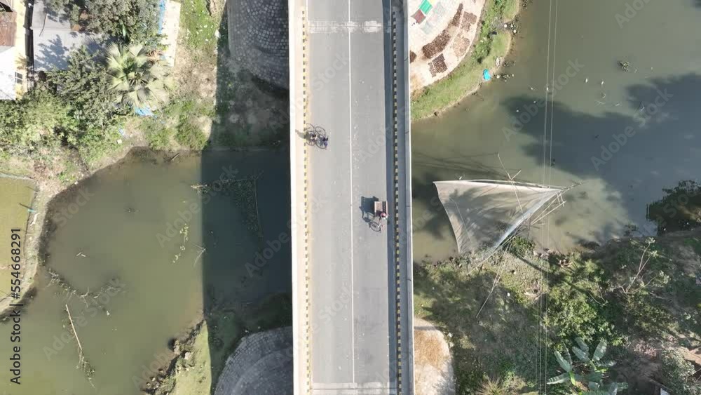 highway bridge top aerial view- bidge in the village -beautiful landscape video footage highway bridge top aerial view- bidge in the village -beautiful landscape video footage