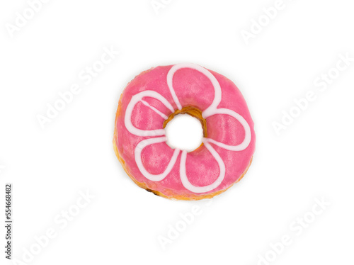 delicious and tempting pink strawberry flavor donut isolated on white background