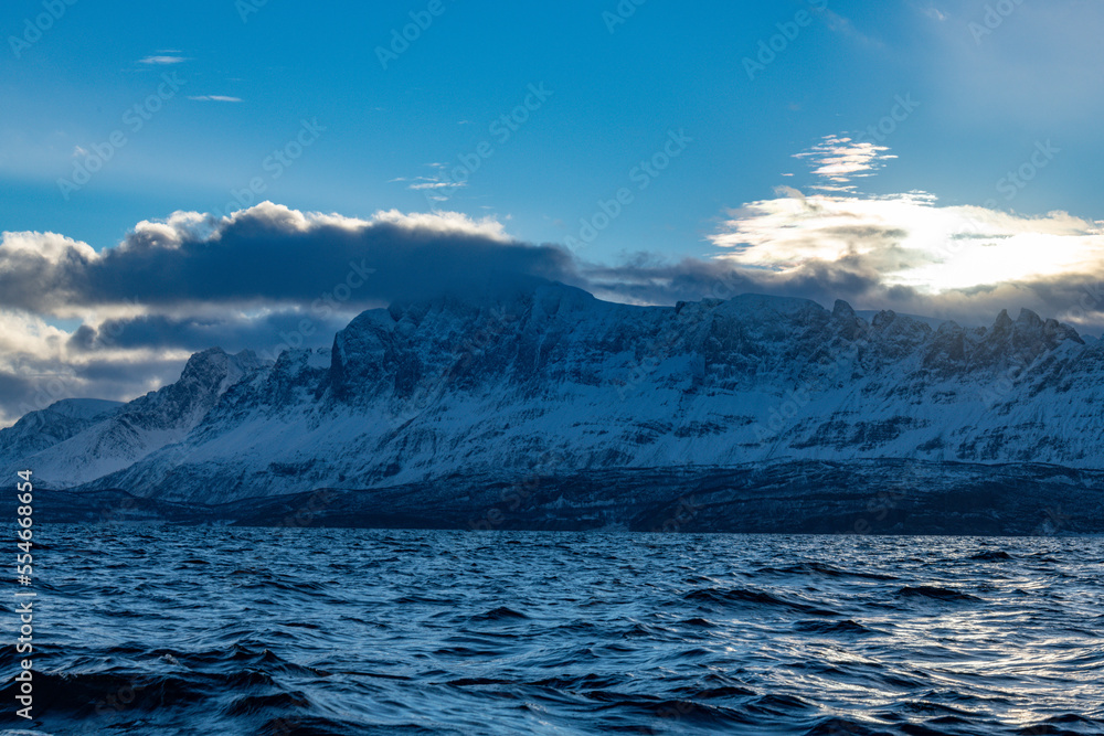 Fototapeta premium view of Kvænangen fjord from Seglvik village