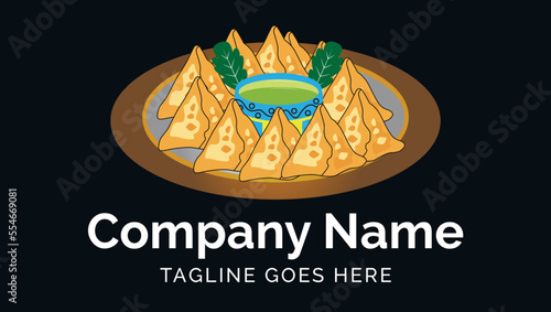 samosa or singara Traditional Asian Food Vector Illustration Logo Design Template