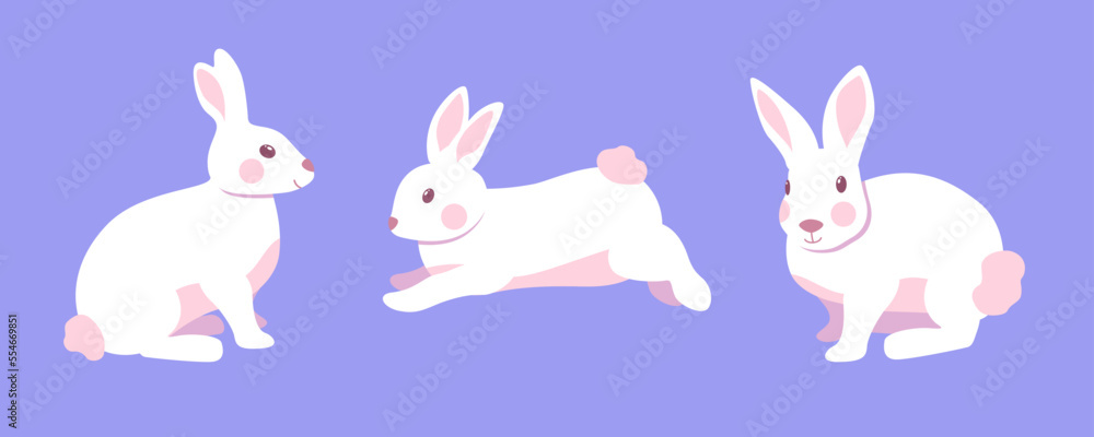 Cute little rabbits isolated on blue background. Little white bunny Cute little rabbits isolated on blue background. Little white bunny