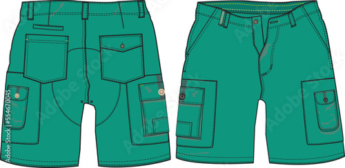 MEN AND BOYS WEAR BOTTOMS SHORTS FRONT AND BACK VIEW VECTOR SKETCH