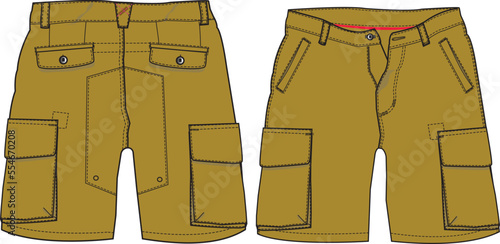 MEN AND BOYS WEAR BOTTOMS SHORTS FRONT AND BACK VIEW VECTOR SKETCH