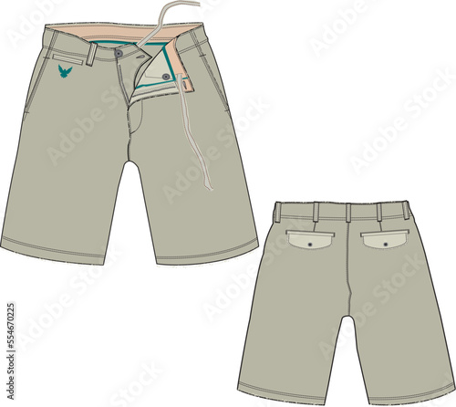 MEN AND BOYS WEAR BOTTOMS SHORTS FRONT AND BACK VIEW VECTOR SKETCH