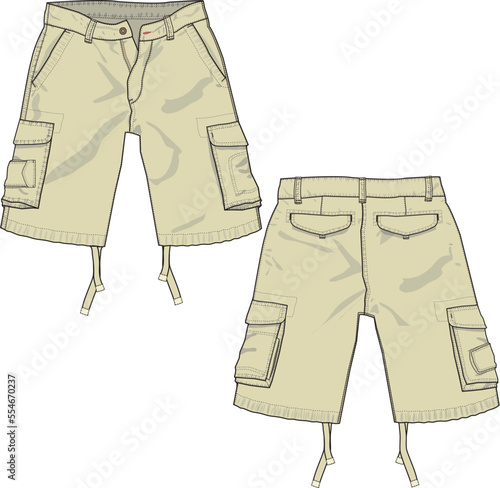 MEN AND BOYS WEAR BOTTOMS SHORTS FRONT AND BACK VIEW VECTOR SKETCH