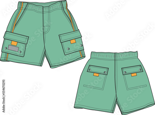 MEN AND BOYS WEAR BOTTOMS SHORTS FRONT AND BACK VIEW VECTOR SKETCH