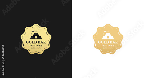 Pure gold label vector or Gold bar label isolated on white and black background. Pure Gold Labels for design needs on Precious metal products. Gold bar labels for the needs of golden companies.