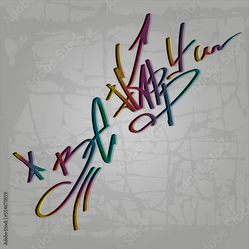 Be happy tag lettering graffiti style isolated on concrete wall background. Trendy vector illustration.
