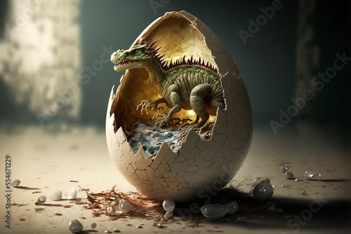 A dinosaur or dragon has just emerged from its shattered egg Fototapet