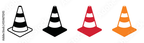 Traffic cone icon set. Road cone icon vector. Road divider with cones. Roadblock or Road barrier mark for apps or websites, symbol illustration photo