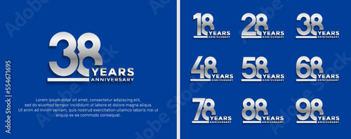 set of anniversary logo style silver color on blue background for celebration photo