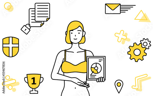 DXのイメージ、デジタル技術を利用して業務改善を行う下着姿の女性、脱毛やエステサロンのイメージ