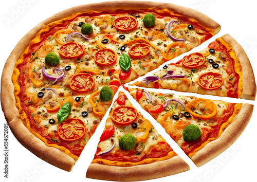 Pizza with broccoli on a transparent background. Pizza illustration.
