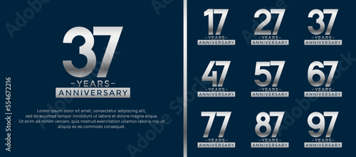 set of anniversary logo style silver color on blue background for celebration